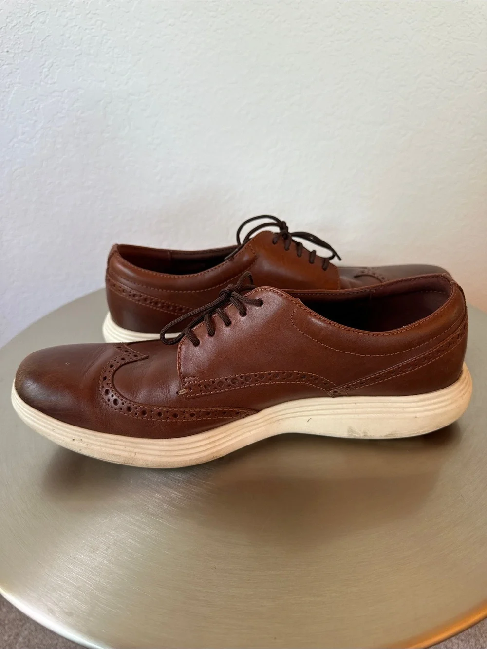 Cole Haan Chestnut Brown Leather Wingtip Derby with White Sole Sz 11 Gran OS